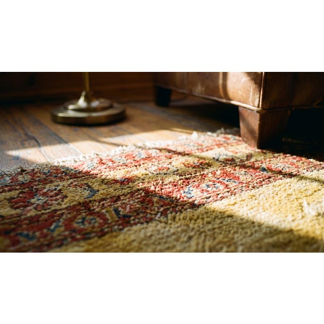 1880s Yellow Saffron Medallion Antique Persian Senneh Rug 2' X 2'10" Handmade Wool Carpet For Sale - Image 11 of 11