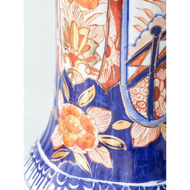 Vintage Delft Imari Ceramic Table Lamps, New Japanese Block Print Lampshades, Set of 2 For Sale - Image 15 of 18