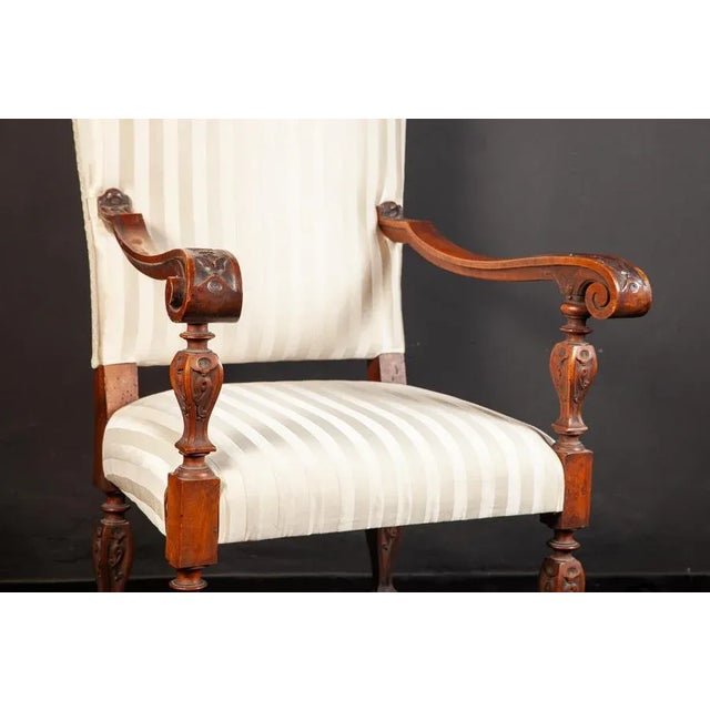 Set of 19th Century Italian Walnut Carved Armchairs For Sale - Image 4 of 9