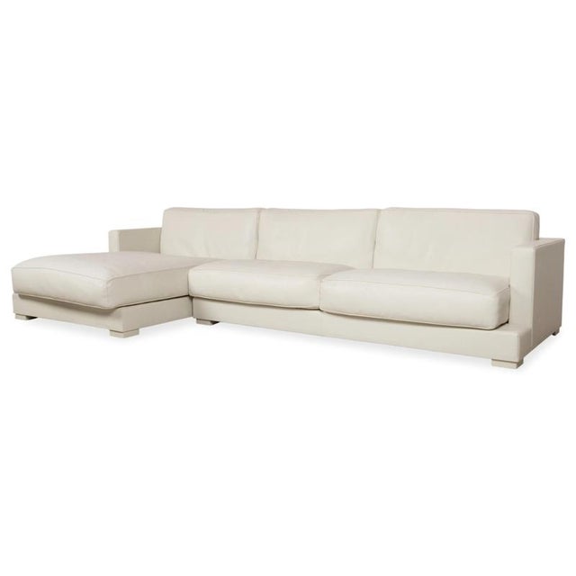Cream Leather Corner Sofa and Ottoman from Baxter, Set of 2 For Sale - Image 4 of 18