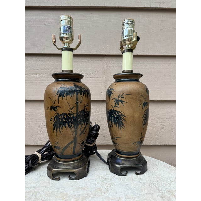 Vintage Chinoiserie Bamboo Motif Lamps - A Pair For Sale - Image 9 of 10