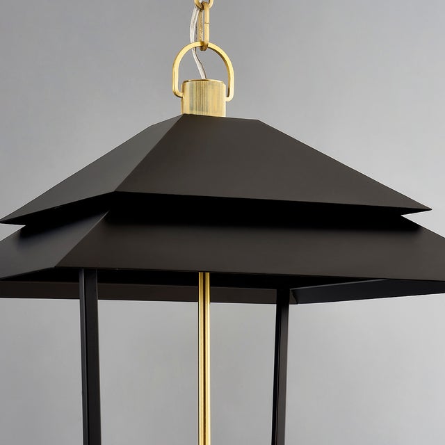 Farmhouse Hudson Valley Lighting Natick 18 in. 4 Light Lantern in Aged Brass and Soft Black Finish For Sale - Image 3 of 4