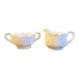 1950s Westmoreland White Milk Glass Cream and Sugar Set For Sale