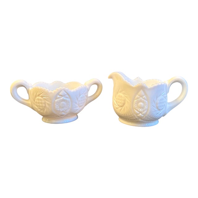 1950s Westmoreland White Milk Glass Cream and Sugar Set For Sale