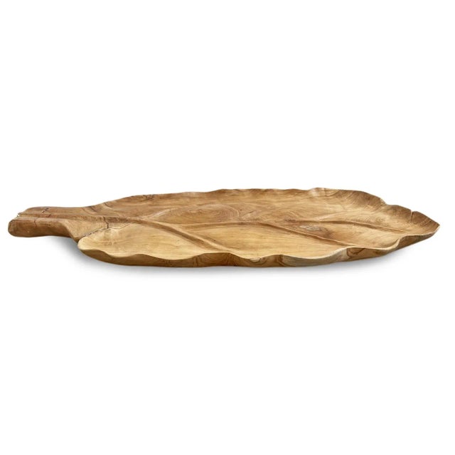 Indian Large Wood Carved Leaf Platter For Sale - Image 3 of 6