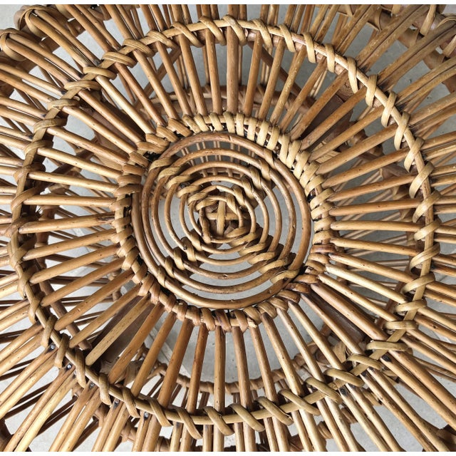 Wood Mid 20th-Century Franco Albini Attributed Rattan Ottoman With 18” Circular Glass Tabletop For Sale - Image 7 of 12