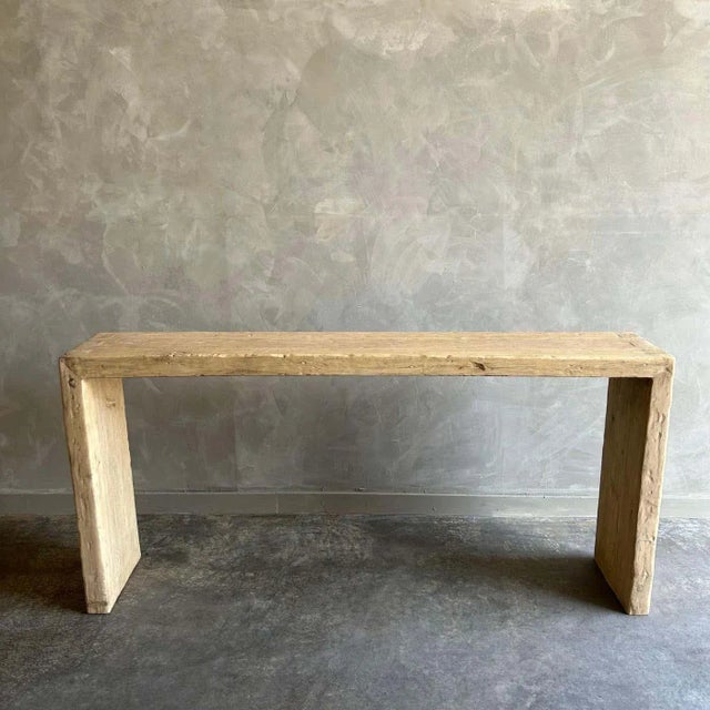 Natural Elm Wood Reclaimed Waterfall Style Console Table For Sale In Los Angeles - Image 6 of 10