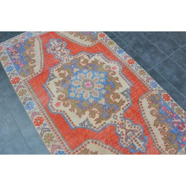 1960s Red and Blue Vintage Rug For Sale - Image 4 of 11
