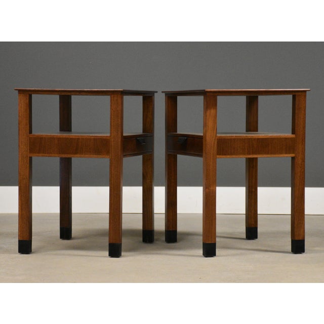 Dunbar Furniture 1950s Refinished Walnut Nightstands by Edward Wormley for Dunbar - A Pair For Sale - Image 4 of 12