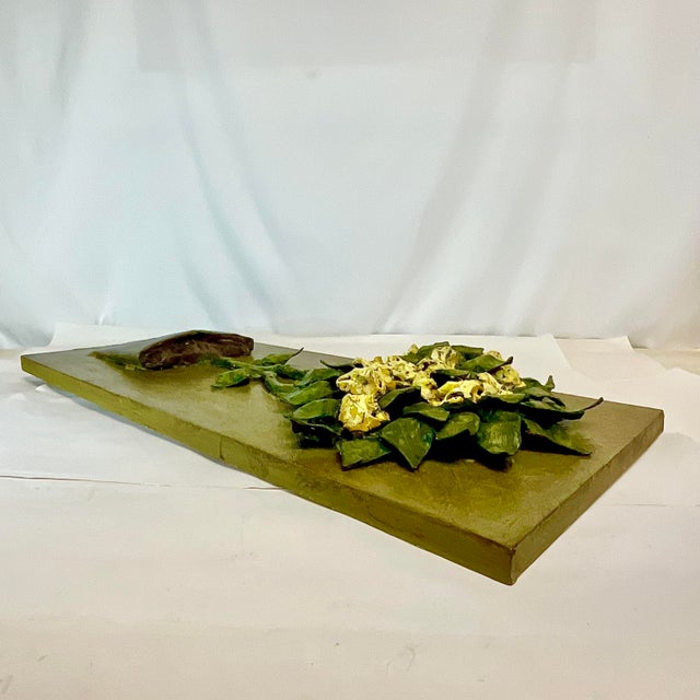 1970s Vintage Boho Chic Folk Art Paper Mache’ Sculptural Rose Topiary on Wood For Sale - Image 9 of 11