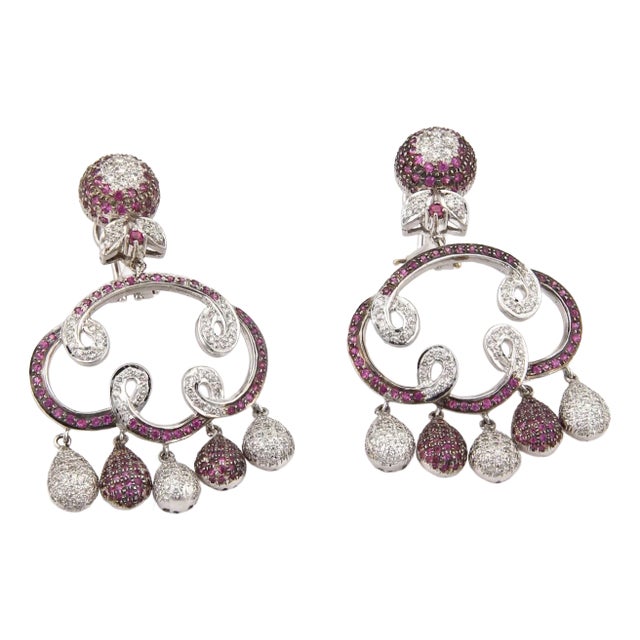 Estate 9.00 Carats Diamond Sapphire 18k WGold Chandelier Earrings, 2 pieces For Sale