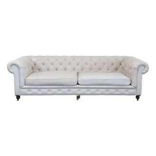 Restoration Hardware Kensington Classic 3-Seat Chesterfield Sofa in Light Linen For Sale