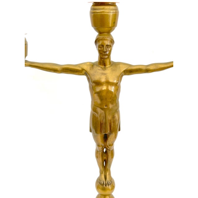 Hans Harry Liebmann, Pair Art Deco Bronze Draped Male Greco-Roman Candelabra For Sale - Image 12 of 18