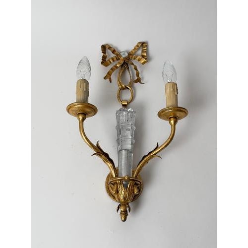 Italian Gilt Metal and Glass Two-Light Wall Sconce with Bow by Banci Firenze, 1970s For Sale - Image 11 of 15