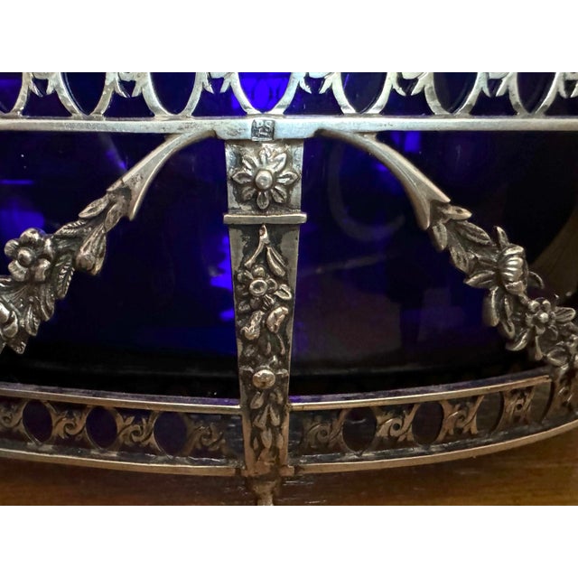 Metal 19thC Louis XVI Dutch Silver Jardiniere With Blue Glass For Sale - Image 7 of 11