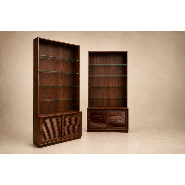 1960s Architectural Brazilian Modern Style Bookcases in Aged Reclaimed Rosewood, Pair For Sale - Image 9 of 17