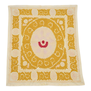 Suzani Tribal Textile - Neutral Tan Tashkent Embroidery, 4'8'' X 5'1''