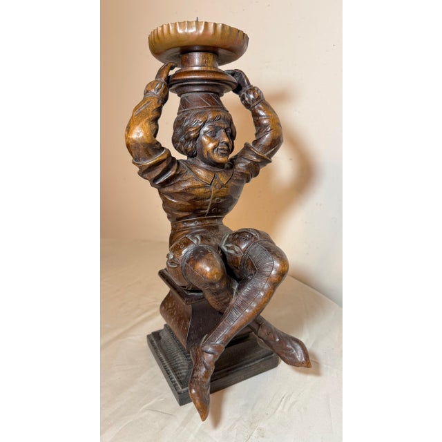 Wood Antique 1800's Carved Wood Architectural Salvage Figural Candlestick Sculpture For Sale - Image 7 of 15