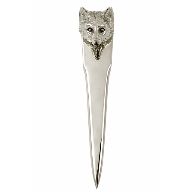 Silver Vintage Silverplate Fox Head Letter Opener Made in Italy For Sale - Image 8 of 9