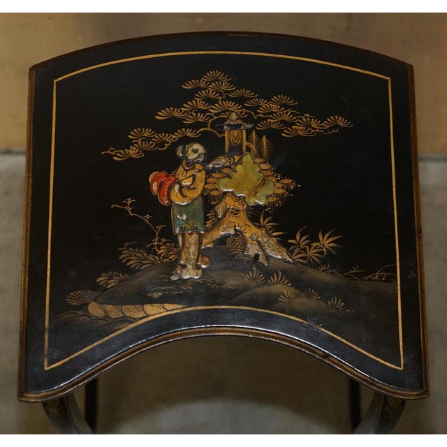 Chinese Chinoiserie Lacqurered Kidney Shaped Nesting Tables, 1900s, Set of 3 For Sale - Image 17 of 18
