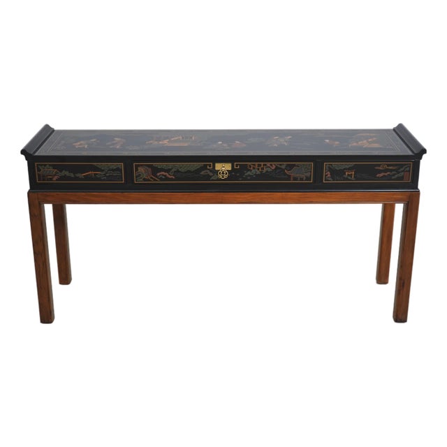 Drexel Chinoiserie Decorated 1 Drawer Console Sofa Table For Sale