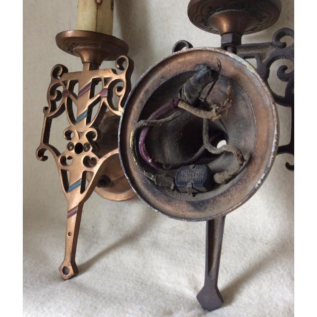 Antique Bronze Wall Sconces, Elegant Art Deco Lighting, Home Decor For Sale - Image 6 of 6