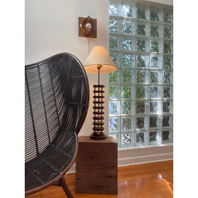Stacked walnut and brass lamp. Great minimalist warmth.