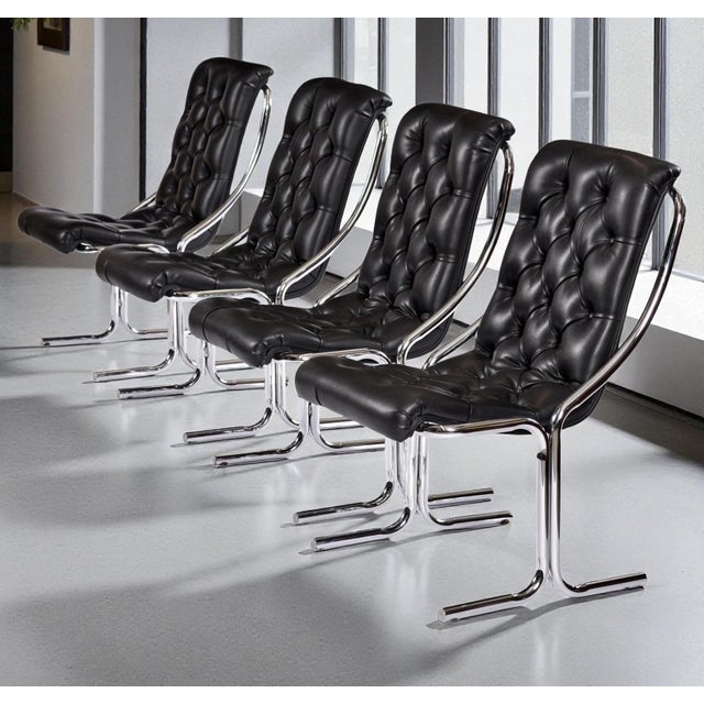 Daystrom Daystrom Black and Chrome Tufted Scoop Chairs Vintage 1970s For Sale - Image 4 of 9