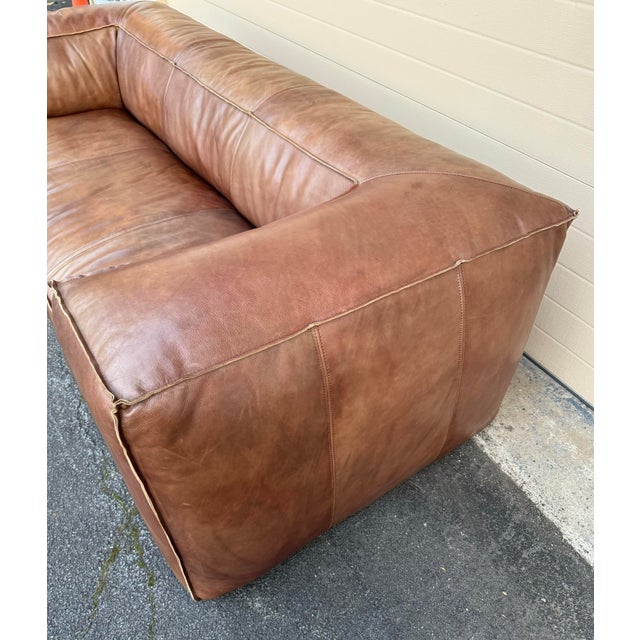 Rustic Restoration Hardware Leather Fulham Sofa For Sale - Image 3 of 8
