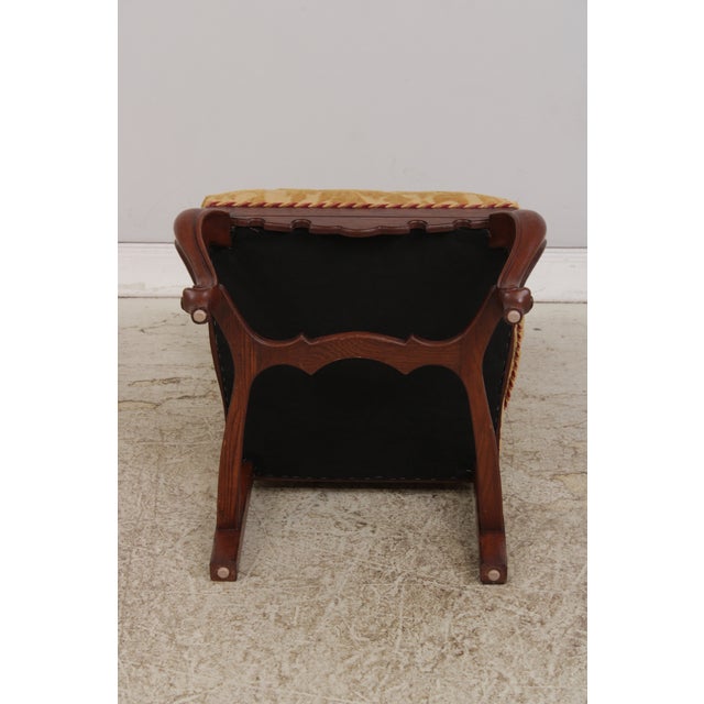 Pair French Oak Carved Wing Back Damask Chairs For Sale - Image 18 of 18