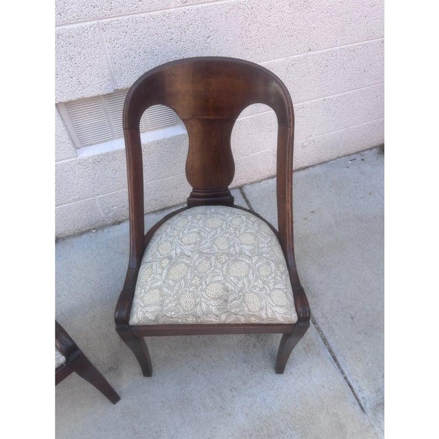 Late 19th Century French Empire Style Chairs With Gray and YellowFloral Block Print Linen Upholstered Seat - A Pair For Sale - Image 9 of 10