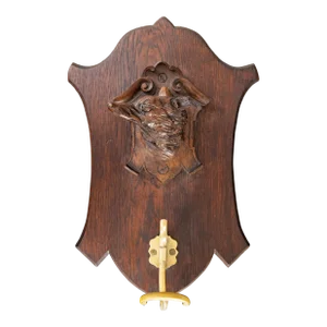Antique Black Forest Carved Dog Head & Bronze Hook Hanger Coat Rack