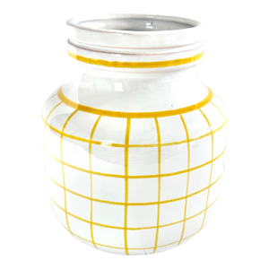 Vintage Italian Ceramic Vase With Yellow Grid Pattern – Mediterranean Tuscan Style Pottery