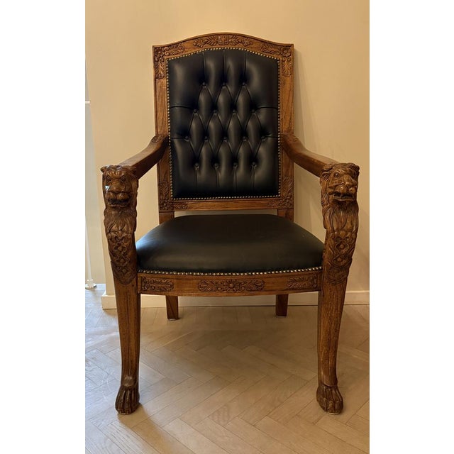 Hand-Carved Armchair with Lion Motifs For Sale - Image 4 of 5