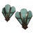 Pair of Vintage Art Deco Nouveau Brass Green Cut Glass Fixture Slip Shade Wall Sconces For Sale