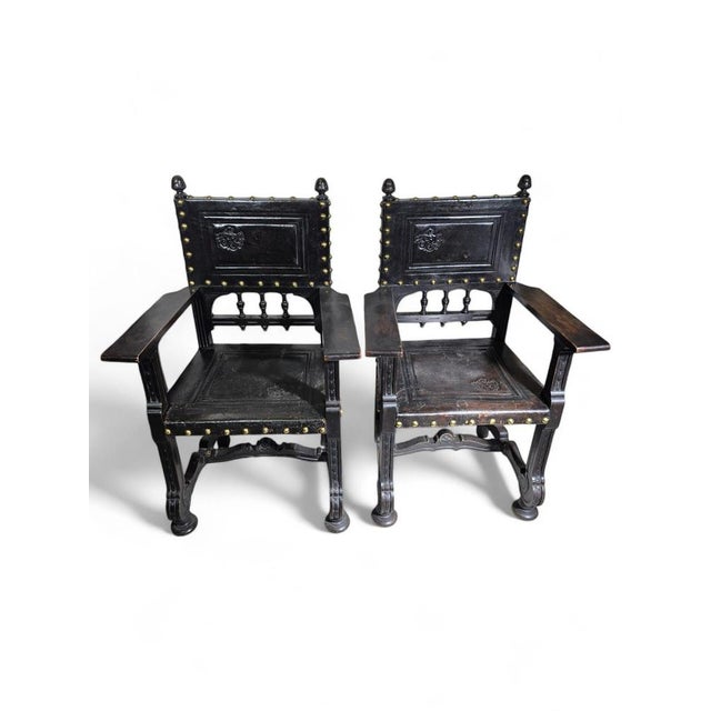 Set of Large 19th Century Castilian Armchairs, 1860 For Sale - Image 13 of 16