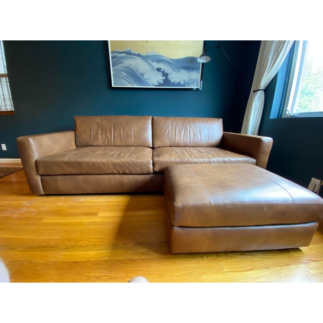 Arhaus Leather Sofa & Ottoman Chairish