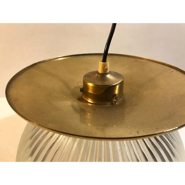Metal Scandinavian Fluted Glass and Brass Ceiling Lamp, 1970s For Sale - Image 7 of 12