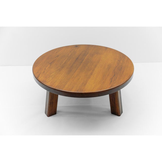 French Round Oak Coffee Table in the style of Pierre Chapo, 1960s For Sale - Image 4 of 11