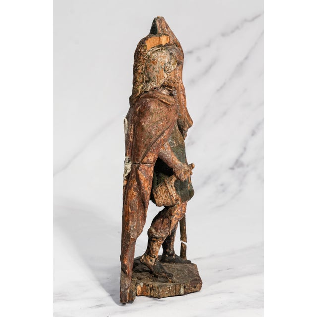 Wonderful Continental Polychrome Antique 18th Century Carved Wood Statue Sculpture Warrior Man Old World European Decor For Sale - Image 15 of 16