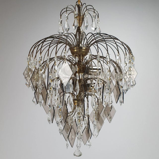 Hollywood Regency Crystal and Glass Chandelier, 1970s For Sale - Image 4 of 4