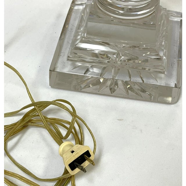 Antique Hollywood Regency Lead Crystal, Brass and Milk Glass Converted Gas Lamp For Sale - Image 10 of 12