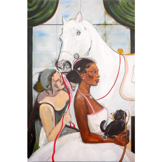 Moisés Villafuerte Pastel-Toned Abstract Contemporary Figurative Painting of a Bride with Helper, 2022 For Sale
