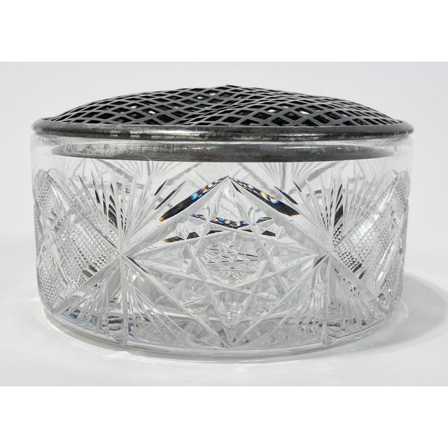 Stunning antique cut glass powder jar with silverplate mesh lid. A gorgeous addition to any vanity. Alternative use as a...