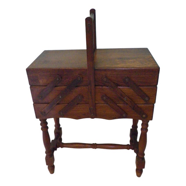 Large Folding Floor Sewing Box, 1960s For Sale