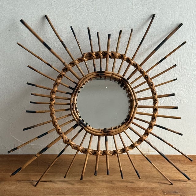 Vintage Rattan Sun Mirror, 1950s For Sale - Image 6 of 8