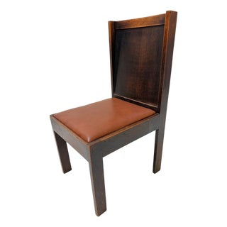 Art Deco Modernist Side Chair with Leather Seat, 1930s For Sale
