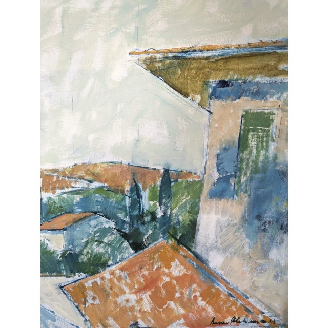 Mid-Century Modern "Rustic Houses" Vintage Swedish Landscape Oil Painting, Framed For Sale - Image 10 of 12