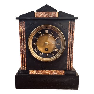 Antique Marble Inlaid Mantle Clock, 1900 For Sale
