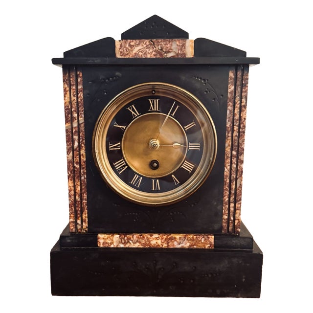 Antique Marble Inlaid Mantle Clock, 1900 For Sale
